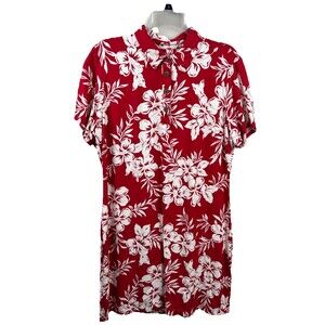 Caribbean Joe Hawaiian Mid Dress PL Woman’s Short Sleeve Petite Red Rayon